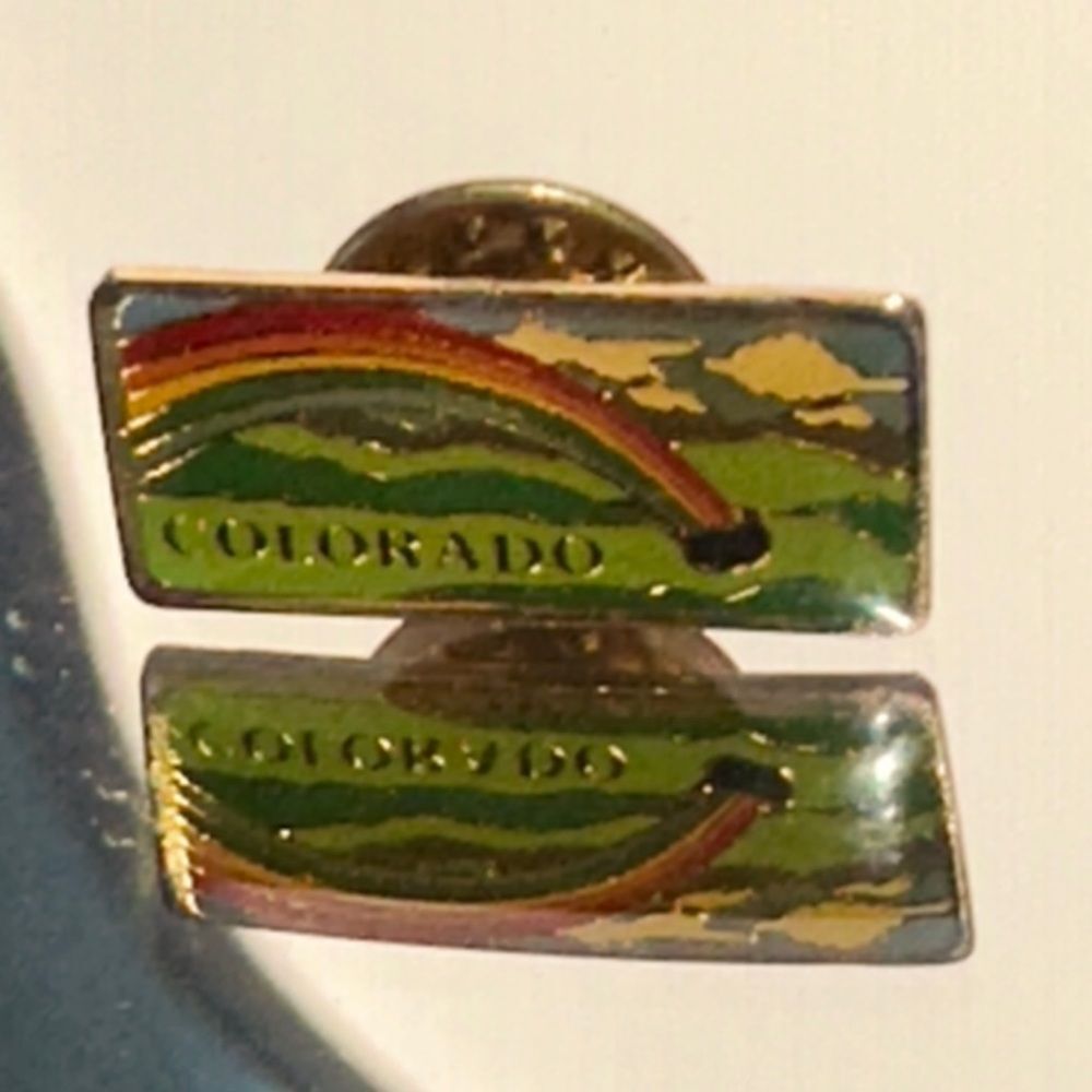 Vintage Colorado Rainbow Enamel Lapel Pin made by Flatiron Postcard Co